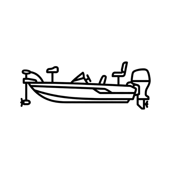 Line drawing of a boat with motors on a white background