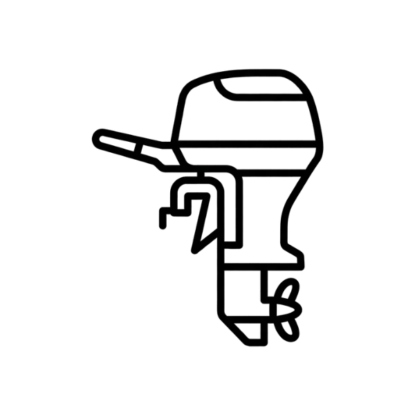 Outline of a boat motor on a white background